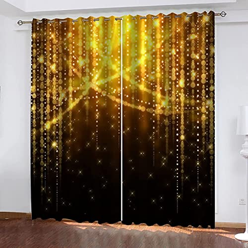 Buohwiwe Gold Verdunkelungsvorhänge 3D Vorhänge Blickdicht Gold Verdunkelungsvorhang mit Ösen für Schlafzimmer Kinderzimmer Wohnzimmer Dekoration Gardienen 183x214 cm von Buohwiwe