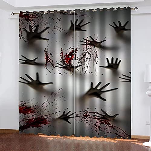 Buohwiwe Horror Blutige Hände Verdunkelungsvorhänge 3D Vorhänge Blickdicht Horror Blutige Hände Verdunkelungsvorhang mit Ösen für Schlafzimmer Kinderzimmer Wohnzimmer Dekoration Gardienen 234x230 cm von Buohwiwe