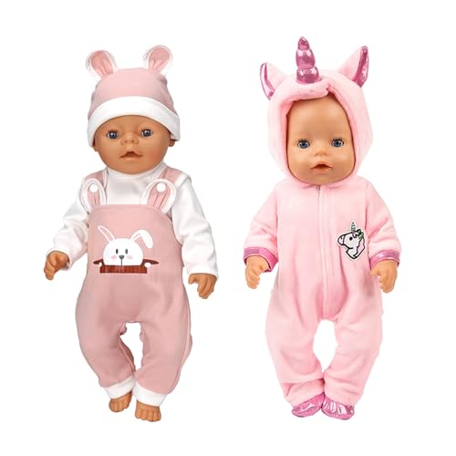 BAFAFA 2 Sets Kleidung Outfits für Baby Puppen, Puppenkleidung, New Born Baby Puppen, Puppenzubehör mit Hut Langarm Hose, für Babypuppen 35-43 cm, Geschenke für Mädchen von Buosha