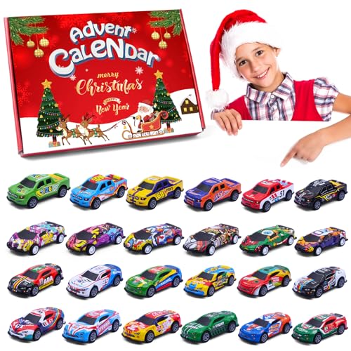 Bupelo Weihnachts-Adventskalender 2024, Weihnachts-Adventskalender mit Rückzieh-Rennwagen-Spielzeug, 24 Tage Weihnachts-Countdown-Kalender, Geschenke für Kinder, Weihnachtsfeiergeschenke, von Bupelo