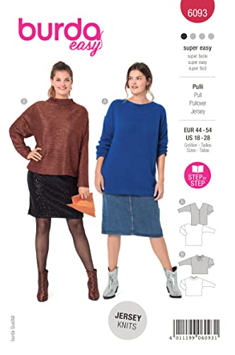 Burda Style Schnittmuster Pullovervariationen zum selber nähen | Damen, Gr. 44-54 | Nählevel: super leicht #6093 von burdastyle