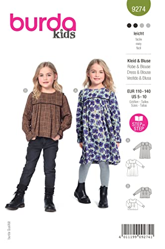 Burda 9274 Schnittmuster Kleid und Bluse (Kids, Gr. 110-140) Level 2 leicht von Burda