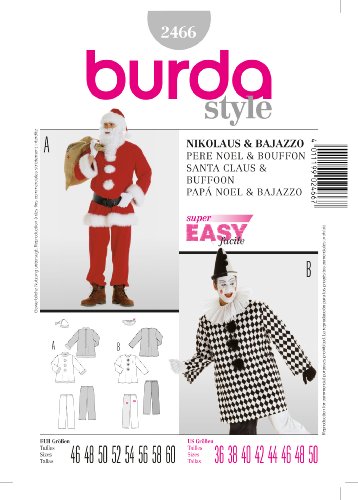 Burda 2466 Schnittmuster KostŸm Fasching Karneval Nikolaus Bajazzo (Herren, Gr, 46-60) Level 1 super Easy von Burda