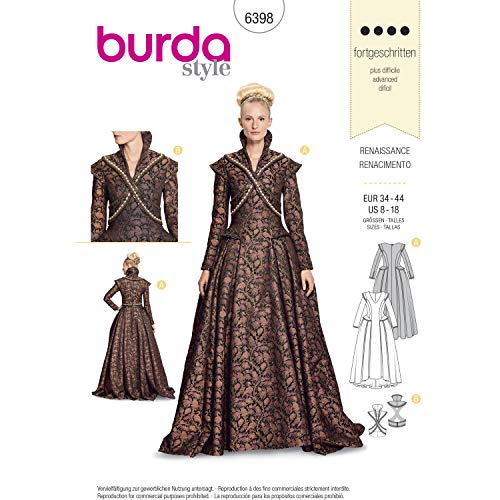 Burda 6398 Schnittmuster Renaissance-Outfit (Damen, Gr. 34-44) Level 4 fortgeschrittene von burdastyle