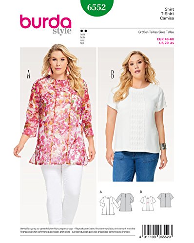 Burda 6552 Schnittmuster Shirt und Bluse (Damen, Gr. 46-60) Level 2 leicht von Burda