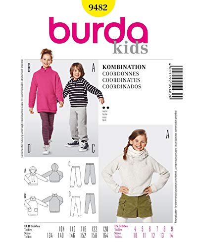 Burda 9482 Schnittmuster Kapuzenshirt Shirtkleid Jogginghose Leggings (kids, Gr. 104 - 164) Level 2 leicht von burdastyle