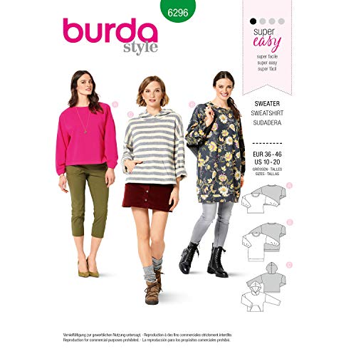 Burda Schnittmuster 6296, Sweater [Damen 36-46] zum selber nähen, ideal für Anfänger [L1] von burdastyle