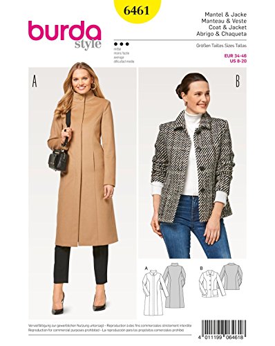 Burda B6461 Schnittmuster 6461 Mantel und Jacke, Papier, weiß, 19 x 14 x 0,5 cm von Burda