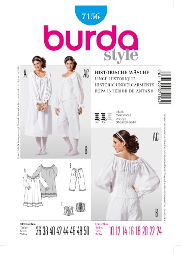 Burda 7156 Historische Unterwäsche Schnittmuster für Nachthemd, Pantalons und Korsett (nur Einheitsgröße) von Burda