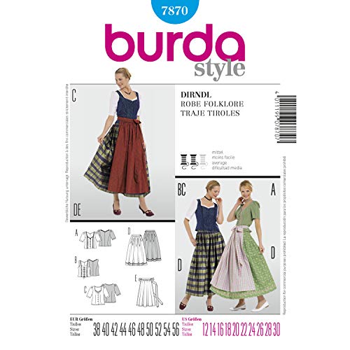 Burda Schnittmuster 7870 Dirndl,Traje Tiroles Gr. 38-56 von Burda