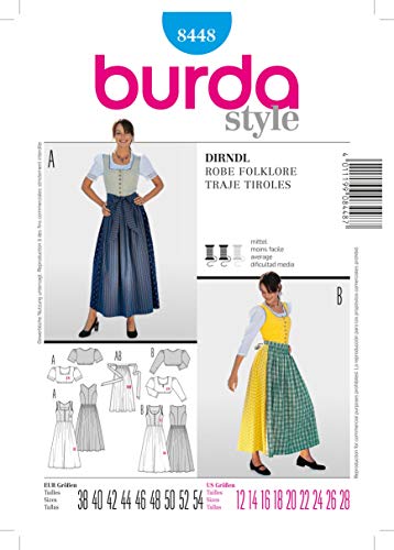 Burda Schnittmuster B8448 Folklore Kleid, 19 x 13 cm, 38-54 von Burda