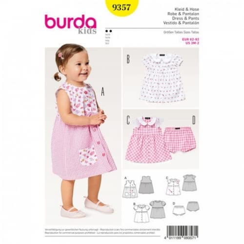 Burda Schnittmuster 9357 für Babys und Kleinkinder, Kleid und Höschen von Burda