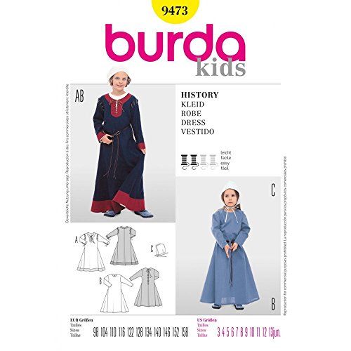 Burda Schnittmuster 9473 Historisches Kinderkost?m, Kleid mit Haube Gr. 98-158 von Burda