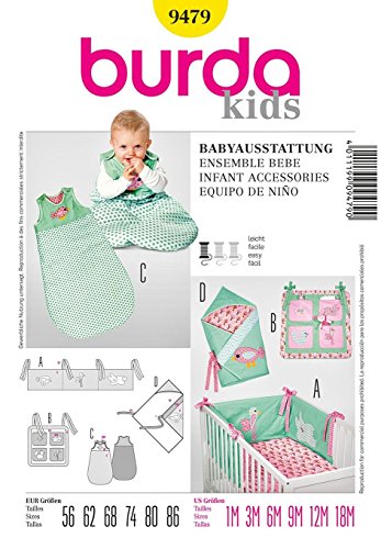 Burda Schnittmuster 9479 Babyausstattung: Nestchen, Utensilo, Schlafsack und Wickeltuch Gr. 56-86 von burdastyle