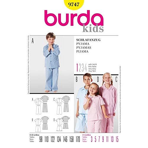 Burda Schnittmuster 9747 Pyjama Gr. 98-170 von Burda