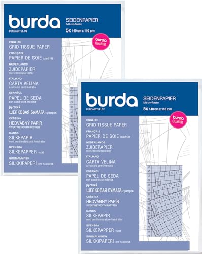 Burda Style Doppelpack Seidenpapier mit Zentimeterraster | Halbtransparent | 2x5 Blätter 140 x 110 cm von Burda