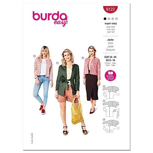 Burda Style Easy Schnittmuster-Set für Damenjacke, Größe 36-46, mehrfarbig von Burda