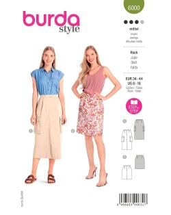 Burda Style Katalog-Schnittmuster Midiröcke mit Schlitz und Taschen | Damen, Gr. 34-44 | Nählevel: Mittel #6000 von Burda