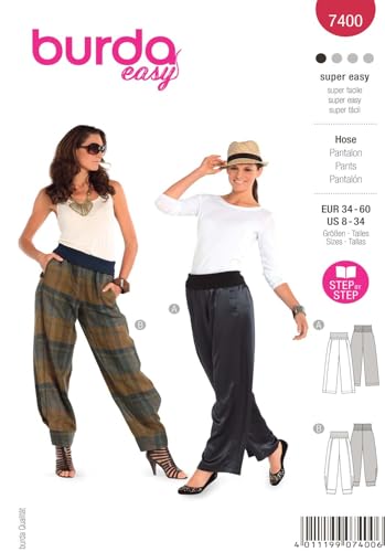 Burda Style Schnittmuster Schlupfhosen mit bequemem Bund | Damen, Gr. 34/36, 58/60 | Nählevel: Sehr leicht von Burda