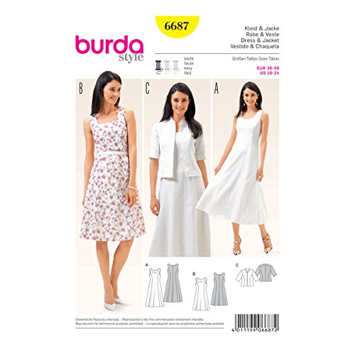 Burda b6687 Schnittmuster Kleid und Jacke Papier weiß 19 x 13 x 1 cm von burdastyle