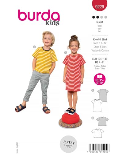 burda Papier-Schnitt Kindershirt und Kleid #9229 Gr.104-146 von Burda