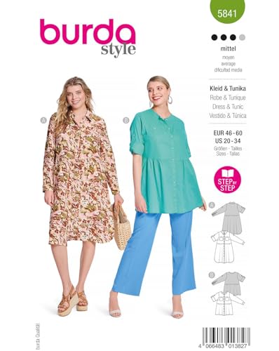 burda Papier-Schnitt Kleid/Tunika mit Hemdkragen #5841 Gr.46-60 von Burda