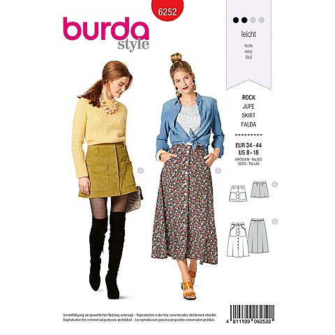 burda Schnitt 6252 "Rock mit Knopfleiste" von Burda