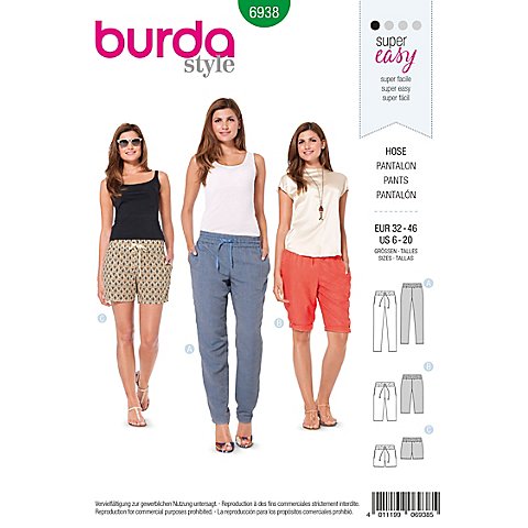 burda Schnitt 6938 "Hose mit Gummizug" von Burda