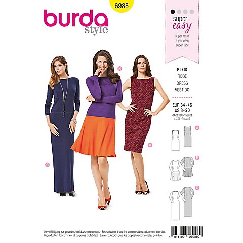 burda Schnitt 6988 "Kleid mit U-Boot-Ausschnitt" von Burda