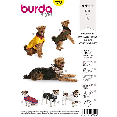 burda Schnitt 7752 "Hundemantel" von Burda