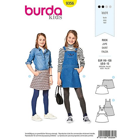 burda Schnitt 9356 "Rock/Latzrock" für Kinder von Burda