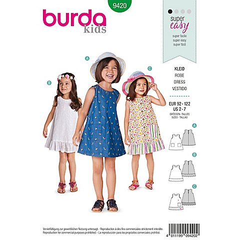 burda Schnitt 9420 "Trägerkleid für Kinder" von Burda