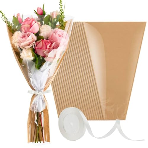 Bureau 50 Stück Blumenstraußbeutel, Blumenstrauß-Geschenkpapier, Kraftblumenhülle mit Band für Floristen (22 X 14,2) von Bureau