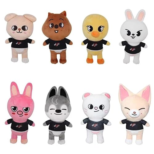 Bursker 20 cm Kpop Stray Kids Puppe aus Plüsch, Skzoo Cartoon Plüsch mit Neuer Kleidung, SKZ Zeichnung für Fans (8 Stück) von Bursker