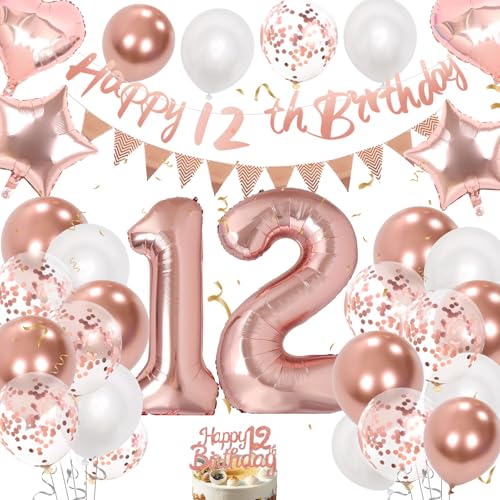 12 Geburtstag Dekorationen Mädchen, 12 Geburtstag Deko Rosegold, 12 Geburtstag Luftballons mit Happy 12th Birthday Banner Nummer 12 Folienballons für Mädchen Party Dekorationen 12 Geburtstag Dekorationen Mädchen, 12 Geburtstag Deko Rosegold, 12 Geburtstag Luftballons mit Happy 12th Birthday Banner Nummer 12 Folienballons für Mädchen Party Dekorationen von Businey
