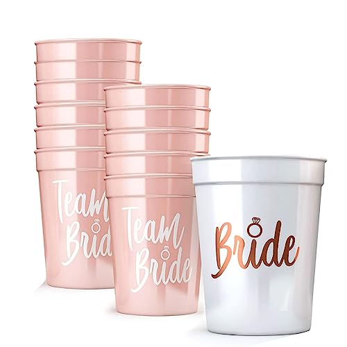 Bustlwor 12 Stück Bachelorette Party Cups, JGA Becher, Braut und Team Braut Tassen, für Junggesellenabschied Party, Bridal Shower,Frauen Deko Rosegold von Bustlwor