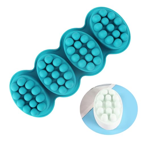 Bustlwor Silikon Seifenform, Massage Seife Form, 4 Kavität Oval Massage Seifenform, für DIY Hausgemachte Craft Jelly Schokoladenseifenform (4 Kavitäten, Türkis) von Bustlwor