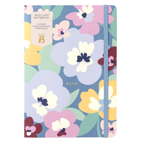 Busy B A5 Busy Life Notebook - Floral Cover - Perfect for Students, Teachers, Work & More with Lined Pages, Undated Month Planners, Stickers, Storage Pocket & Elastic Closure Band von Busy B