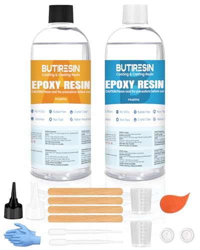 BUTIRESIN Epoxidharz Set, 16oz/474ml, transparent, ungiftig, 1: 1-Verhältnis; einfach zu mischendes Harz, Lebensmittelecht und geruchsarm, blasenfrei, hohe Härte zum Gießen, Beschichten, Kunst von ButiResin