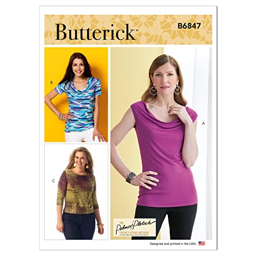 BUTTERICK B6847F5 Set für Damenoberteil mit Wasserfallausschnitt, Code B6847 Schnittmuster, mehrfarbig, Sizes 16-18-20-22-24 von Butterick