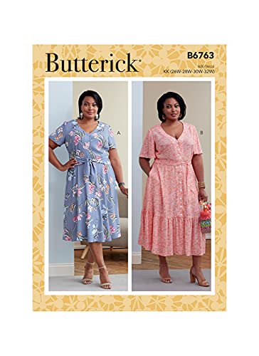 Butterick B6763KK Damen Kleid, weiß, KK(26W-28W-30W-32W) von Butterick