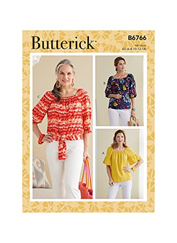 Butterick B6766A5 Misses' Top, weiß, A5(6-8-10-12-14) von Butterick