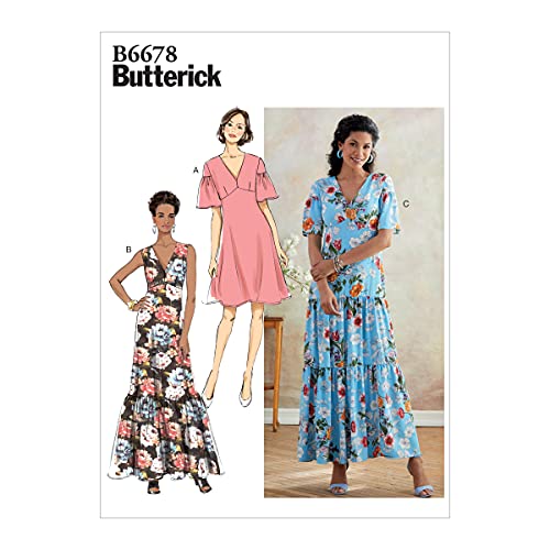 Butterick B6678A5 Easy Damen ungefüttertes Schienbein- und Knielanges Kleid, Schnittmuster, Größen 34-42, Weiß von Butterick