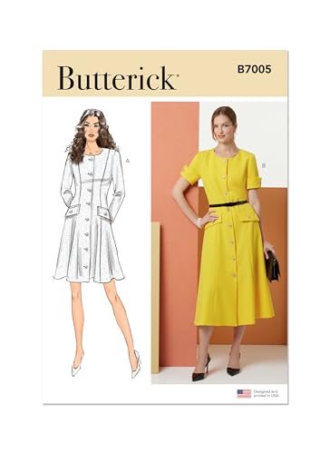 Butterick Schnittmuster B7005D5 Damenkleid mit Knopfleiste vorne und Ärmelvariationen, D5 (32-36-36-38-40) von Butterick