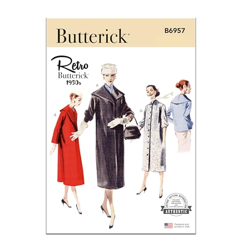 Butterick Schnittmuster-Set, leicht zu nähen, Vintage-Stil, 1950er-Jahre-Mäntel, Designcode B6957, Größen 44-46-50 von Butterick