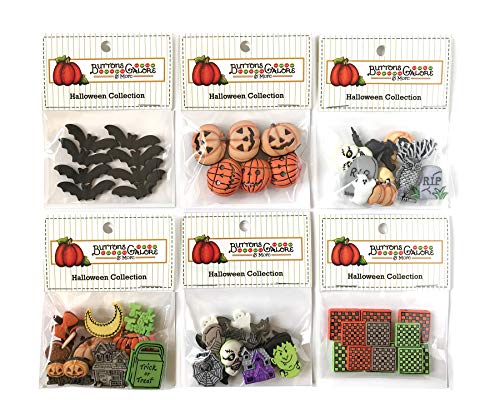 Buttons Galore 50+ verschiedene Halloween-Knöpfe zum Nähen und Basteln – Set mit 6 Knopfpackungen – Fledermäuse, Jack O Laternen und mehr von Buttons Galore