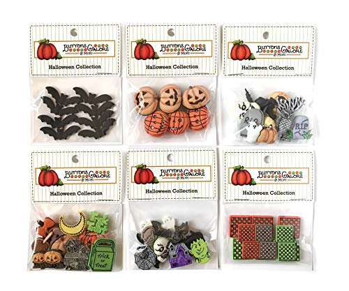 Buttons Galore 50+ verschiedene Halloween-Knöpfe zum Nähen & Basteln – Set mit 6 Knopfpackungen – Fledermäuse, Jack O Laternen und mehr von Buttons Galore