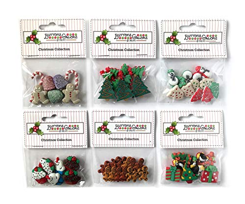 Knöpfe Galore 60 + sortierte Weihnachtsknöpfe zum Nähen und Basteln – Set von 6 Knöpfen – Lebkuchen, Geschenke, Weihnachtsbäume und mehr von Buttons Galore