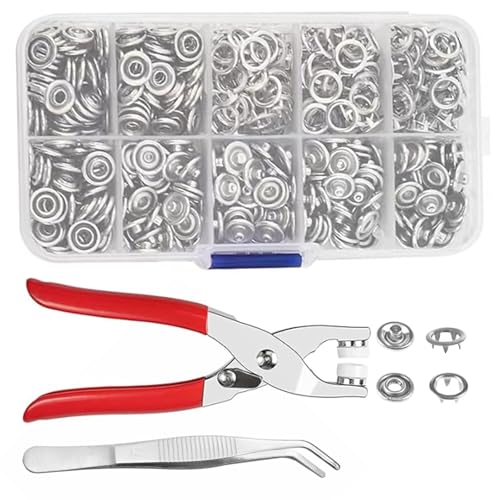 100 Sets Metall Druckknöpfen Bausatz, Druckknopf Set mit Zange, Druckknöpfe Ohne Nähen Druckknopf Set, Metall Druckknöpfe, Knopf Fix Set, Für DIY Basteln Bekleidung Kleidung Taschen, mit Pinzette von Butyeak