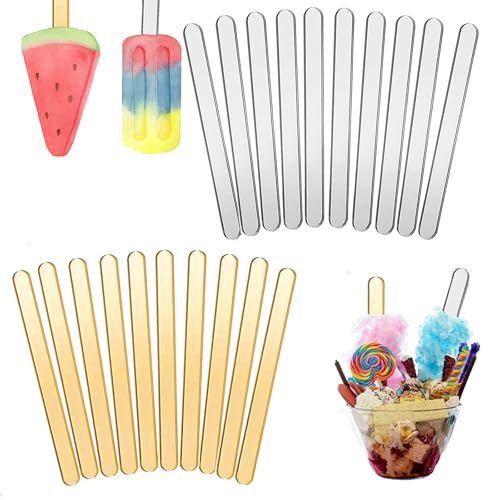 Acryl-Cakesicle-Sticks, Acryl-Eisstange, Acryl-Eis am Stiel, 20 Stück Popsicle Sticks aus Acryl, Eisstiele Wiederverwendbar, Acryl Spiegel Sticks, Für Herstellung von DIY Eiscreme Kuchen (Gold,Silber) von Butyeak